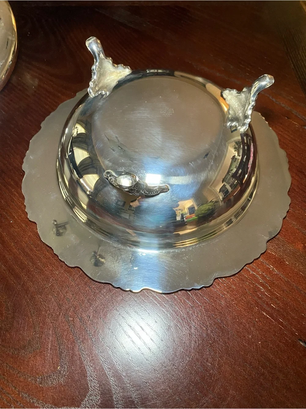 Silver Covered Serving Dish with Decorative Lid and Pyrex dish 12 inches - Picture 15 of 15